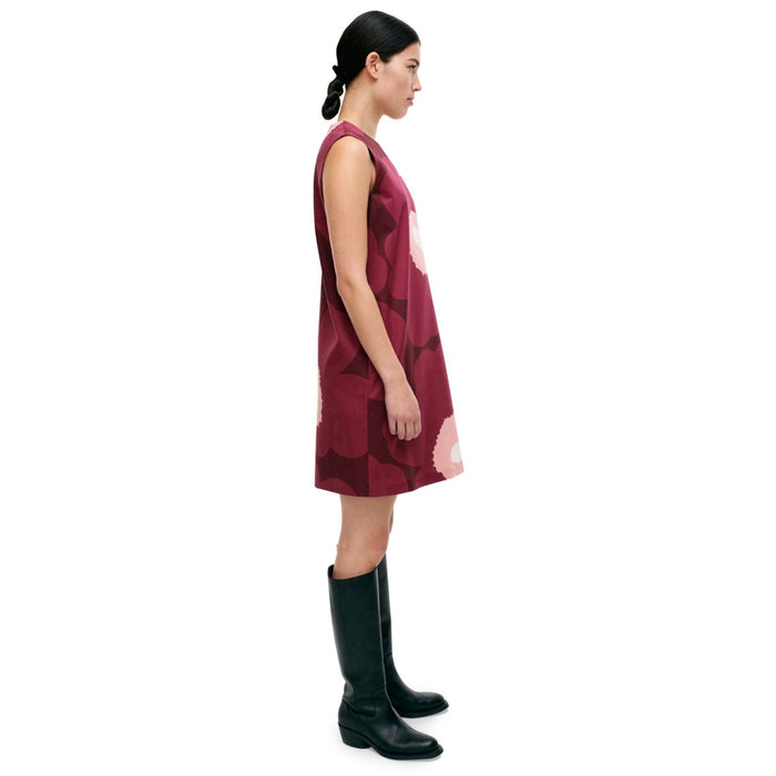 Marimekko Siluetti Unikko Cotton Satin Dress, Pink & Burgandy Eleish Van Breems Home