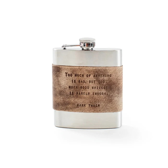Flask with Mark Twain quote Too much whiskey is barely enough