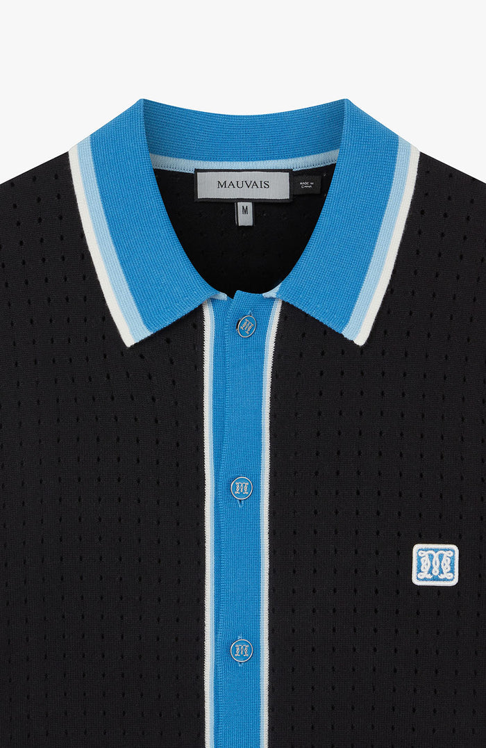 Marmont Pointelle Knitted Short Sleeve Shirt in Black