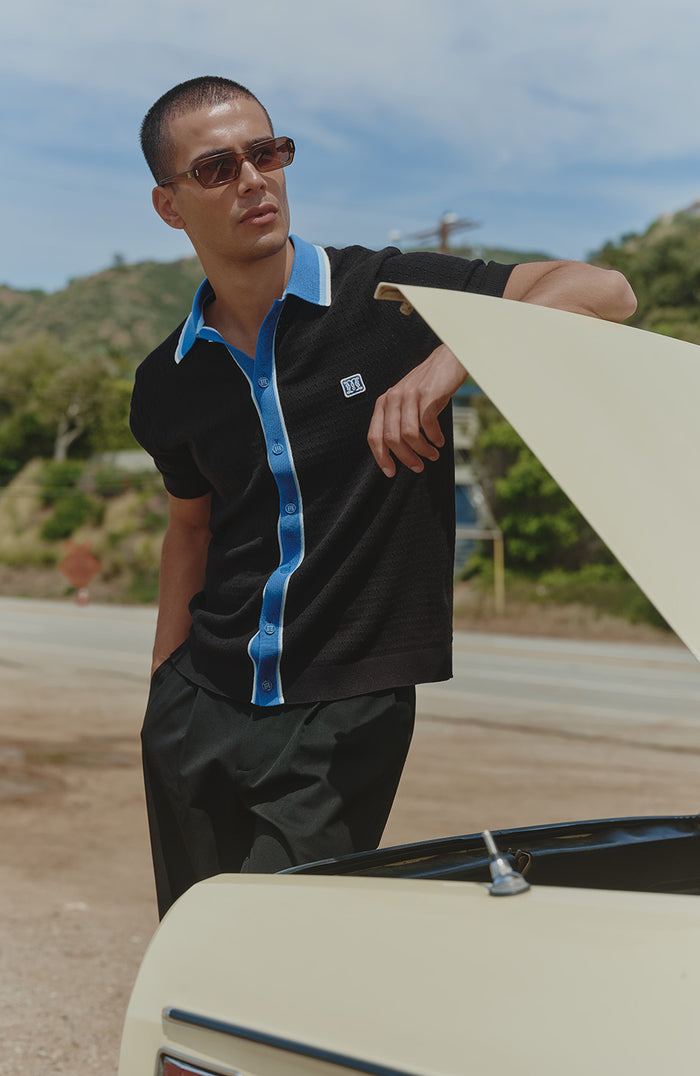Marmont Pointelle Knitted Short Sleeve Shirt in Black