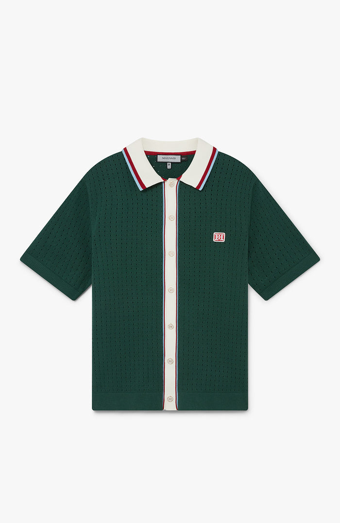 Marmont Pointelle Knitted Short Sleeve Shirt in Green