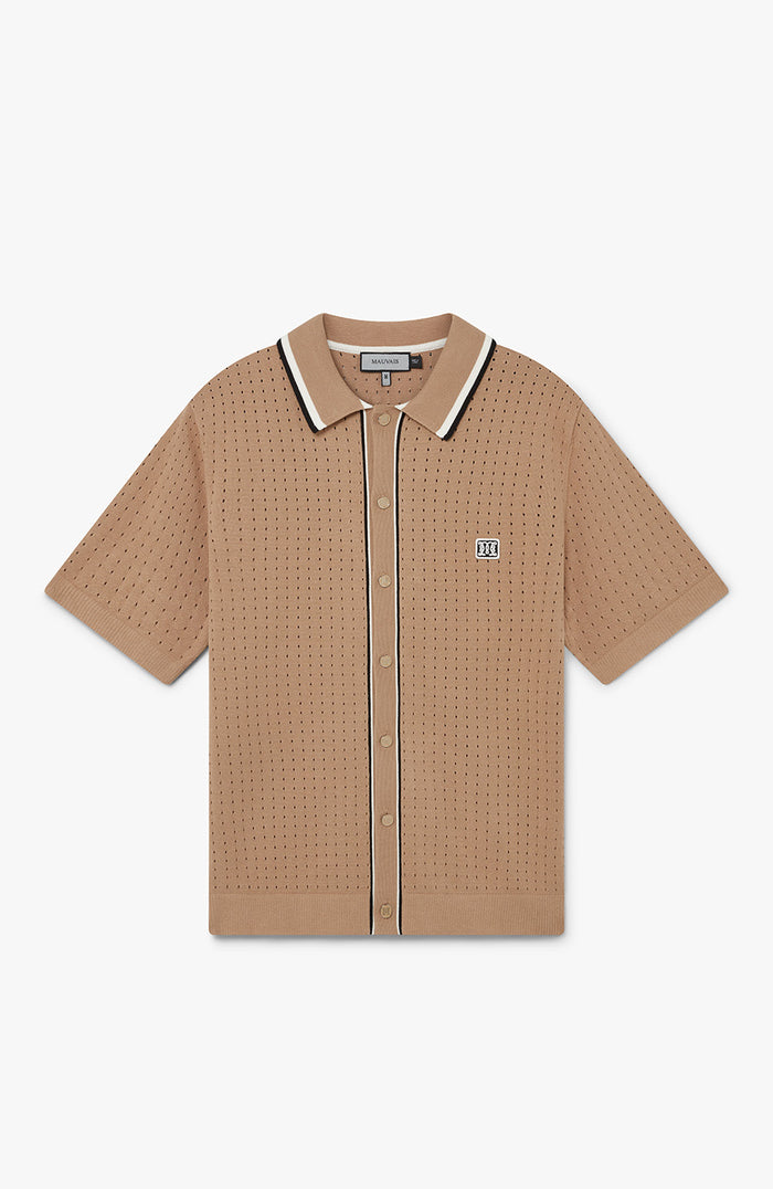 Marmont Pointelle Knitted Short Sleeve Shirt in Taupe