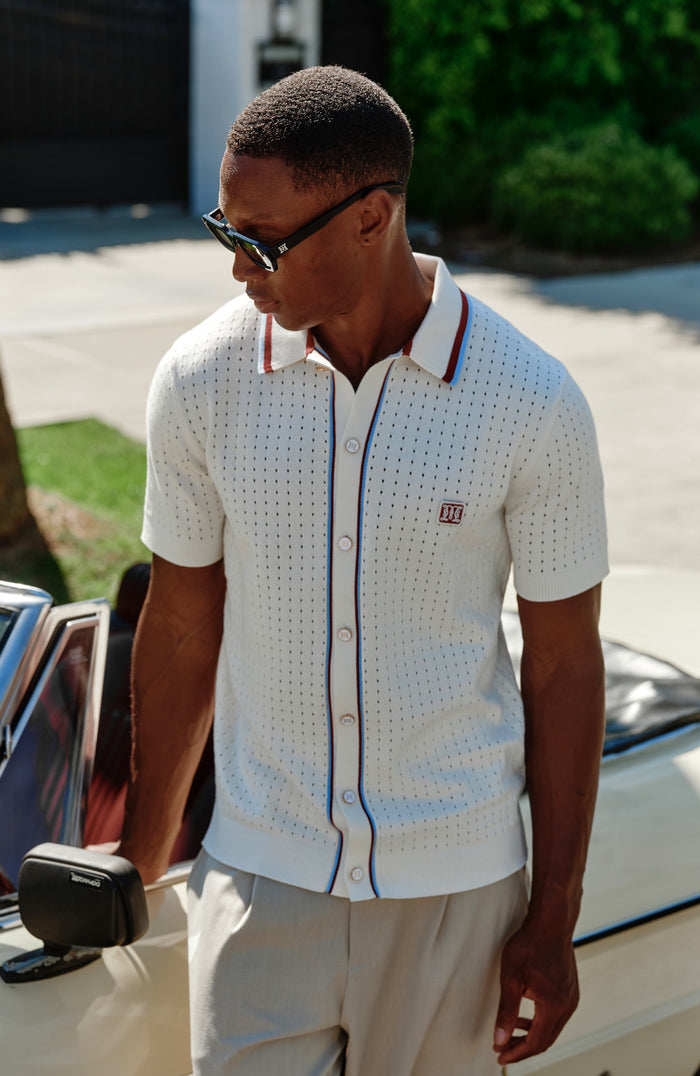 Marmont Pointelle Knitted Short Sleeve Shirt in White
