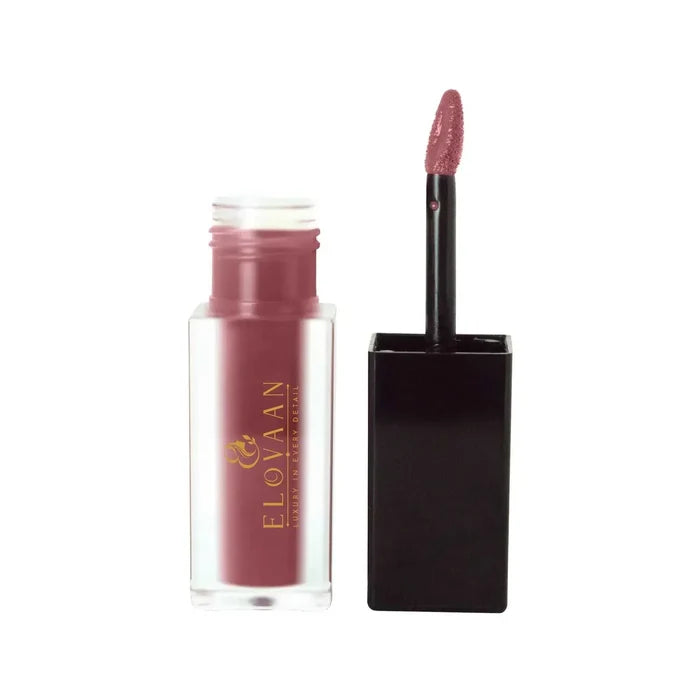 Matte Lip Stain - Dark Cherry in a clear tube with deep rosy cherry liquid and a matching doe-foot applicator.