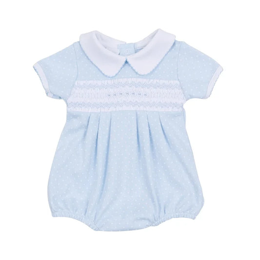 MB Luca's Classics Smocked S/S Bubble-Lt. Blue