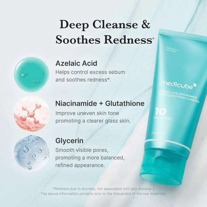Medicube Azelaic Acid Niacinamide Deep Foam Cleanser 120g منظف رغوة عميق من ميديكيوب بحمض الأزيليك والنياسيناميد - Princess Cosmetics Qatar