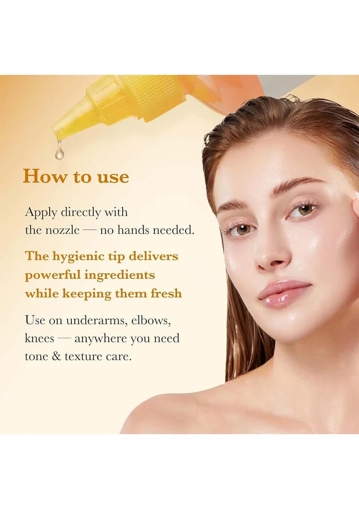 Woman applying skincare product with text on how to use it