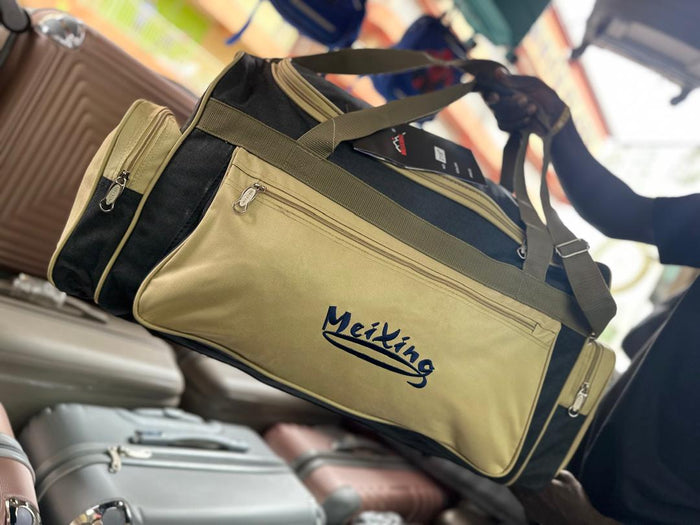 MeiXing Travel Duffel Bag | Multi-Pocket | Adjustable Strap | Lightweight - Khaki & Navy