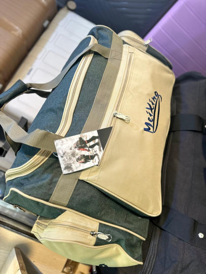 MeiXing Travel Duffel Bag | Multi-Pocket | Adjustable Strap | Lightweight - Khaki & Navy