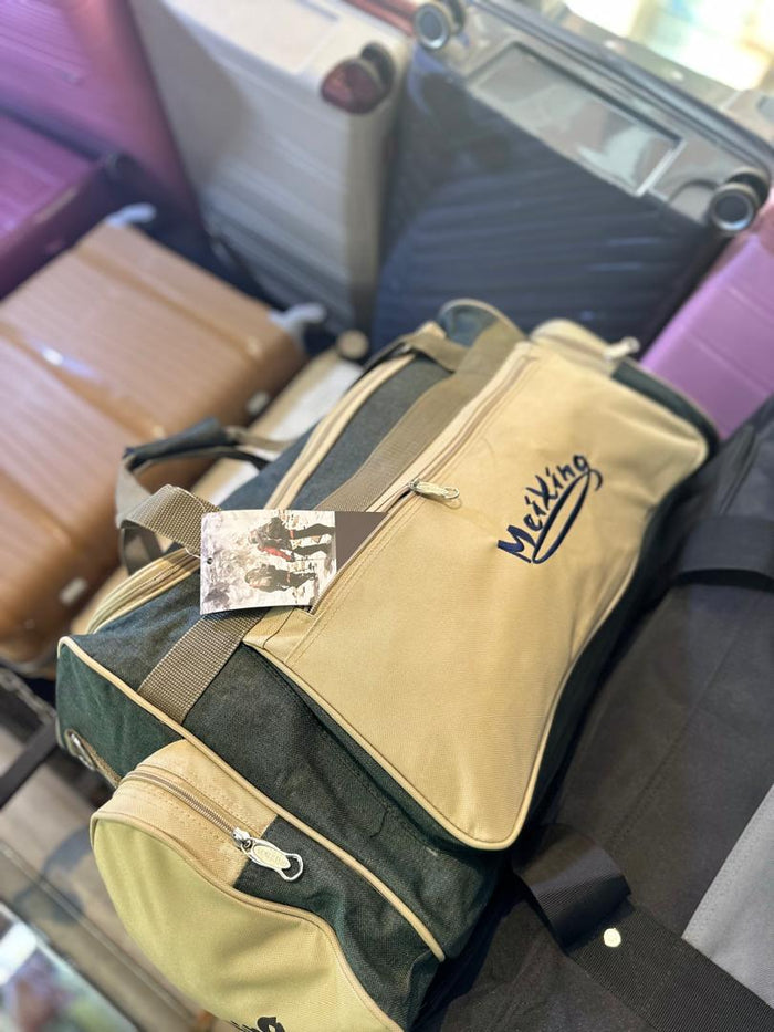 MeiXing Travel Duffel Bag | Multi-Pocket | Adjustable Strap | Lightweight - Khaki & Navy