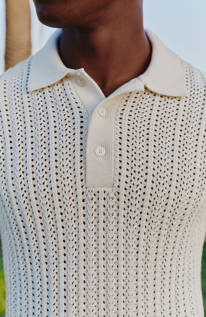 Melrose Rib Knitted Polo in Cream