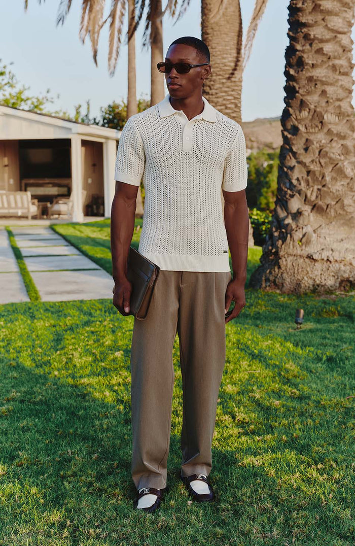 Melrose Rib Knitted Polo in Cream