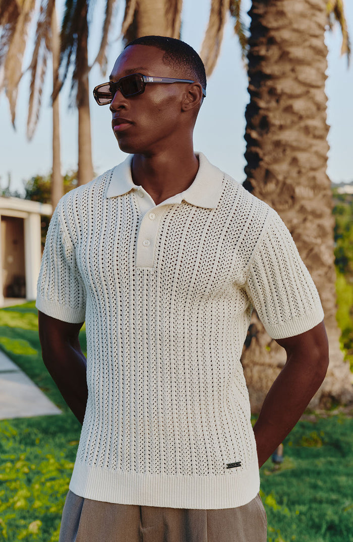 Melrose Rib Knitted Polo in Cream
