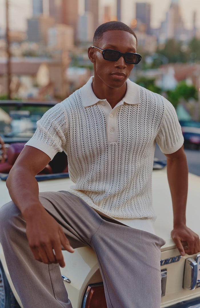 Melrose Rib Knitted Polo in Cream