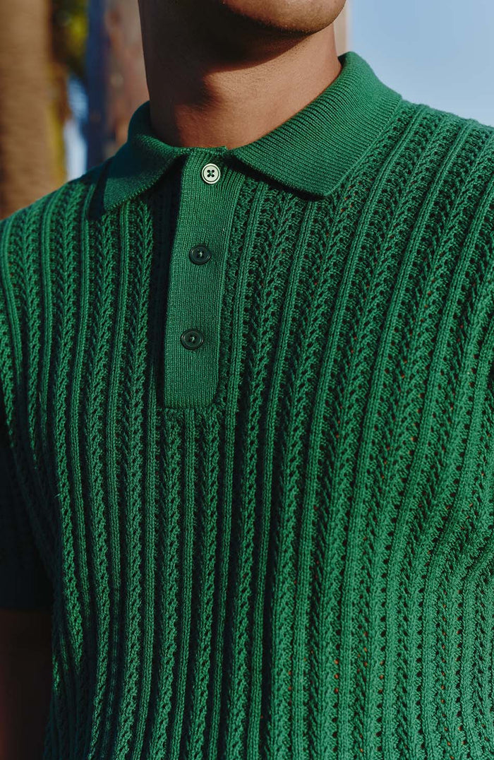 Melrose Rib Knitted Polo in Green