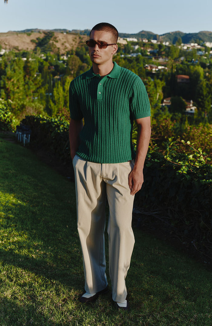 Melrose Rib Knitted Polo in Green