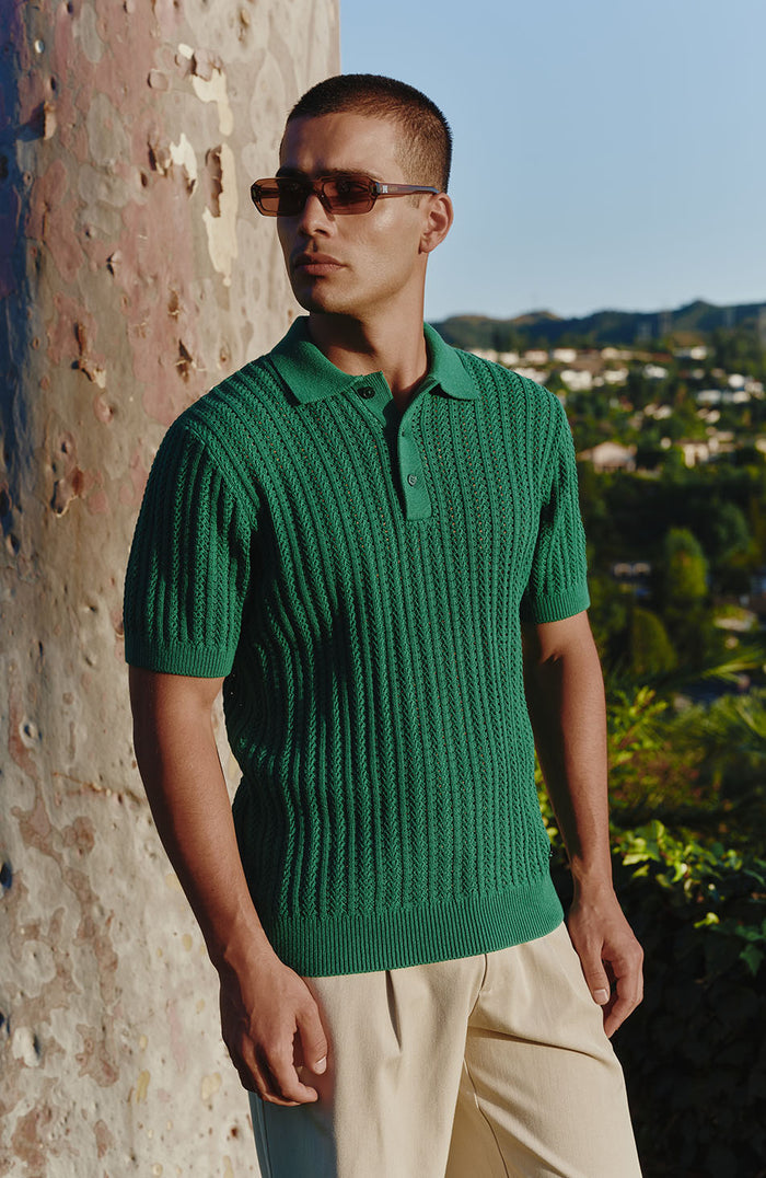 Melrose Rib Knitted Polo in Green