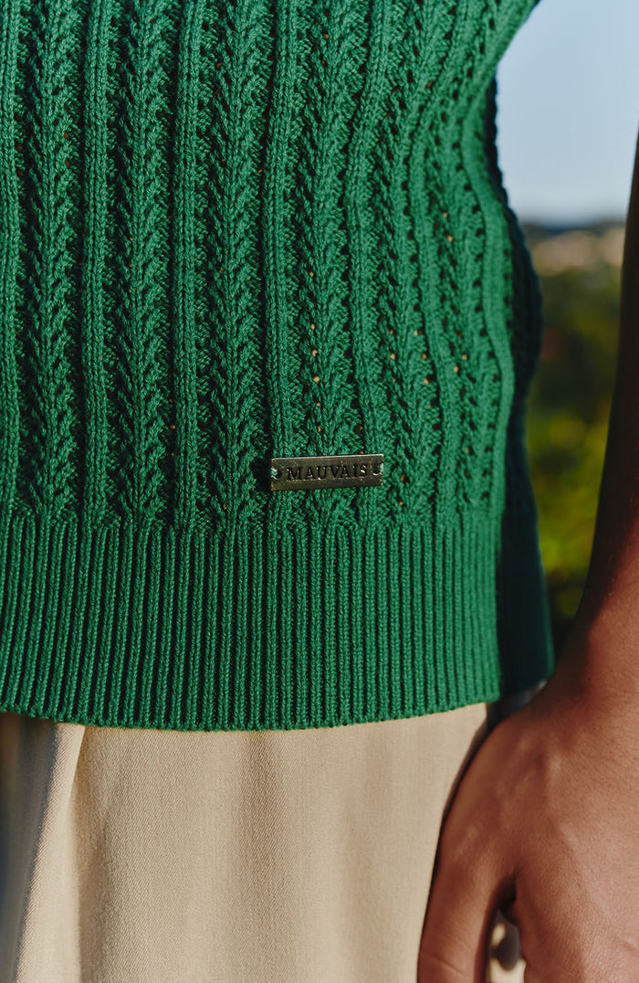 Melrose Rib Knitted Polo in Green