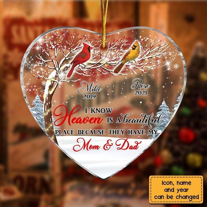Memo Cardinal I Know Heaven Is Beautiful Heart Ornament
