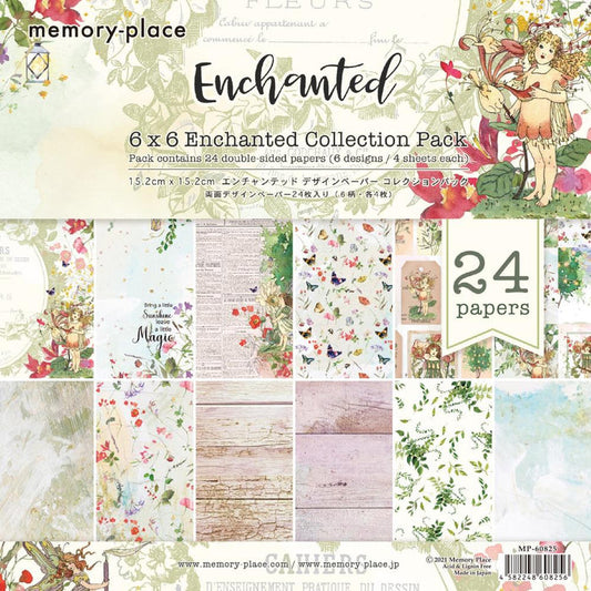 Memory Place - Double-Sided Paper Pack 6"X6" - 24/Pkg - Enchanted. This pack includes 6 designs, 4 sheets each. Made in Japan. Available at Embellish Away located in Bowmanville Ontario Canada.