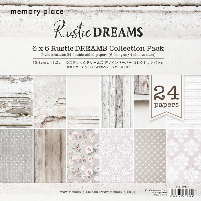 Memory Place - Double-Sided Paper Pack 6"X6" - 24/Pkg - Rustic Dreams. This pack includes 6 designs, 4 sheets each. Made in Japan. Available at Embellish Away located in Bowmanville Ontario Canada.