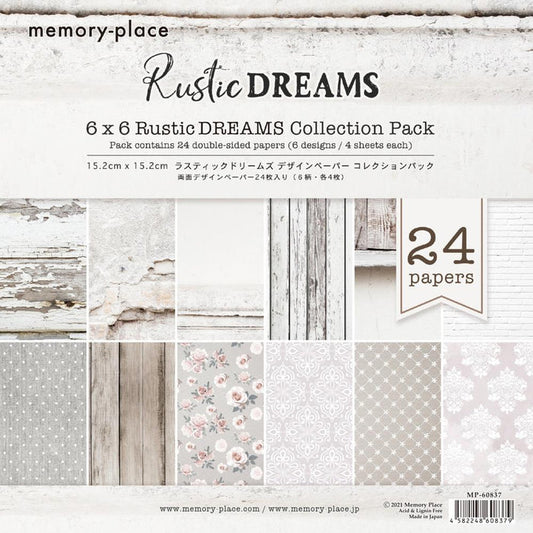 Memory Place - Double-Sided Paper Pack 6"X6" - 24/Pkg - Rustic Dreams. This pack includes 6 designs, 4 sheets each. Made in Japan. Available at Embellish Away located in Bowmanville Ontario Canada.