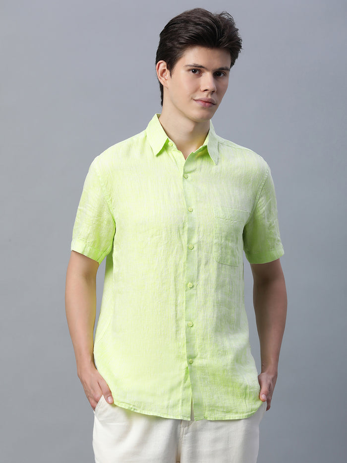 Men's 100% Linen Regular Fit Shirt Lime