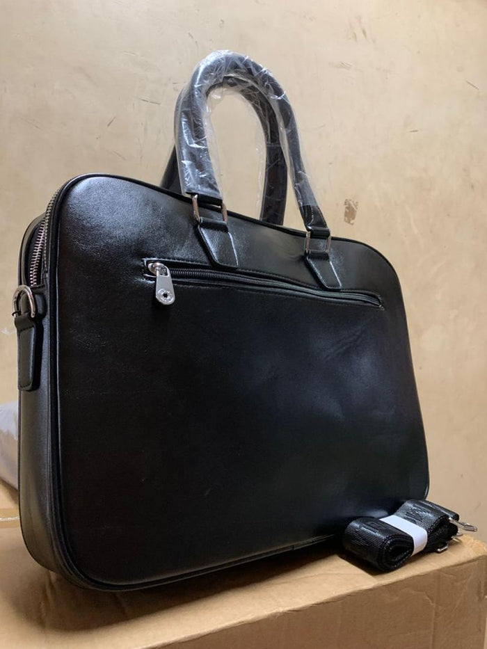 Men's Black Leather Briefcase back view