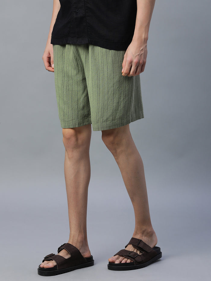 Men's Linen Viscose Regular Fit Shorts Green