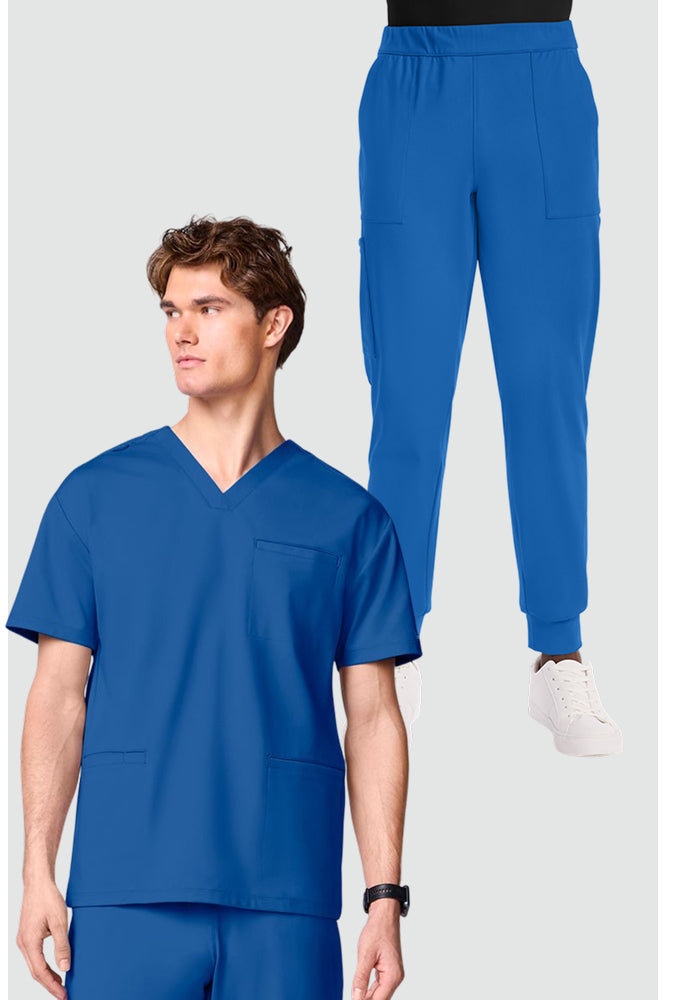Men's Scrub Set: 3-Pocket Banded V-Neck Scrub Top & 5-Pocket Pull-On Jogger Scrub Pant