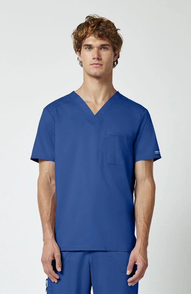 Men's Scrub Set: Chest Pocket V-Neck Scrub Top & Zip Fly Cargo Scrub Pant