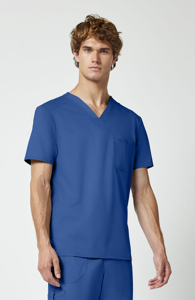 Men's Scrub Set: Chest Pocket V-Neck Scrub Top & Zip Fly Cargo Scrub Pant