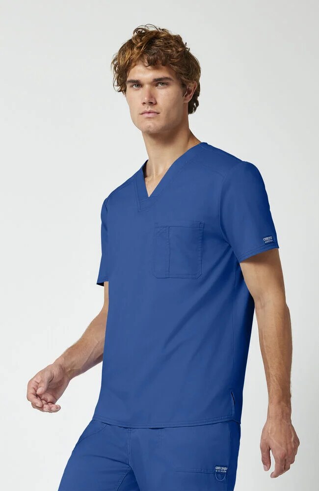 Men's Scrub Set: Chest Pocket V-Neck Scrub Top & Zip Fly Cargo Scrub Pant
