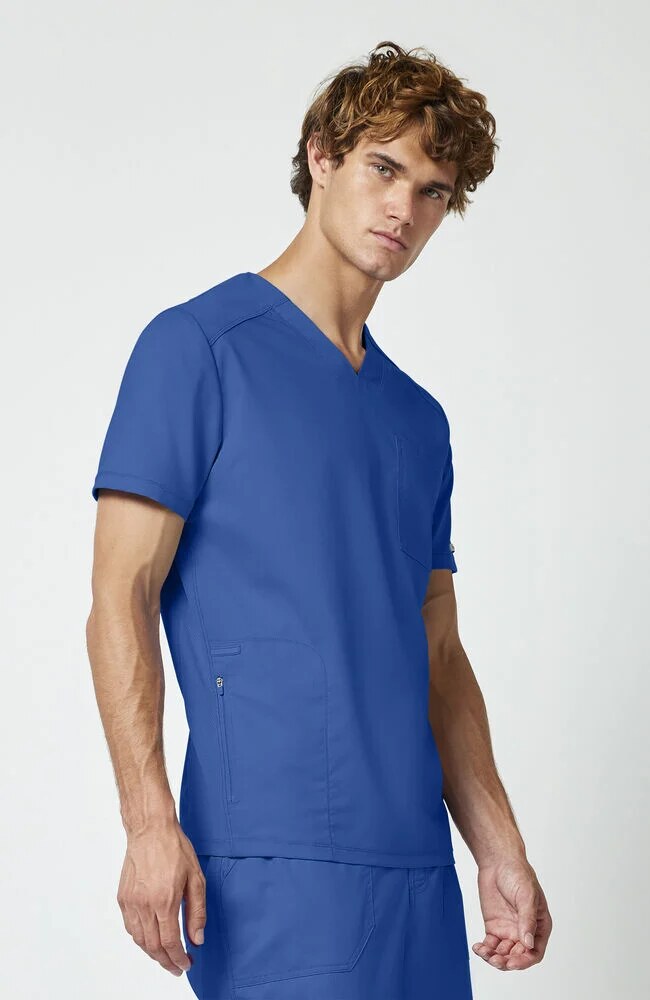 Men's Scrub Set: Mesh Panel 2-Pocket V-Neck Scrub Top & 12-Pocket Scrub Pant