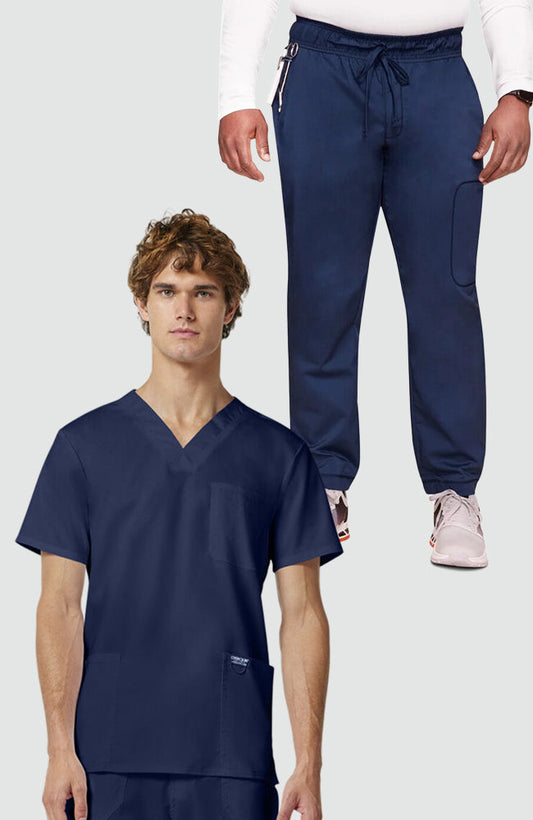 Men's Scrub Set: Utility 3-Pocket V-Neck Scrub Top & Jogger Scrub Pant