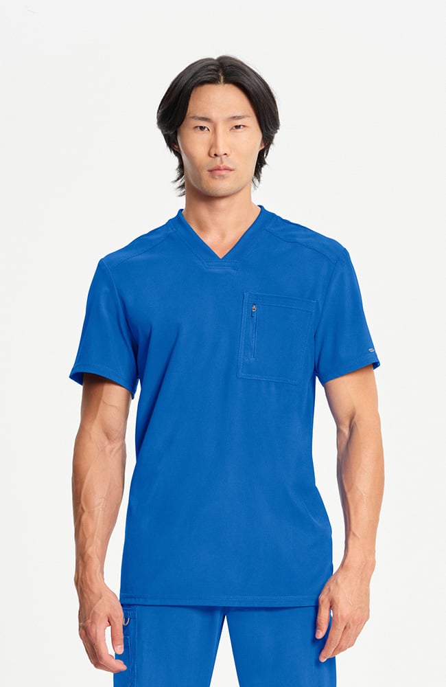 Men's Scrub Set: V-Neck Knit Panel Solid Scrub Top & Drawstring Jogger Scrub Pant