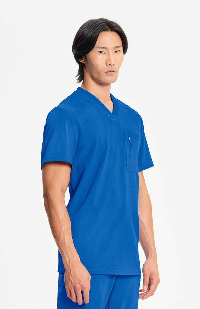 Men's Scrub Set: V-Neck Knit Panel Solid Scrub Top & Drawstring Jogger Scrub Pant