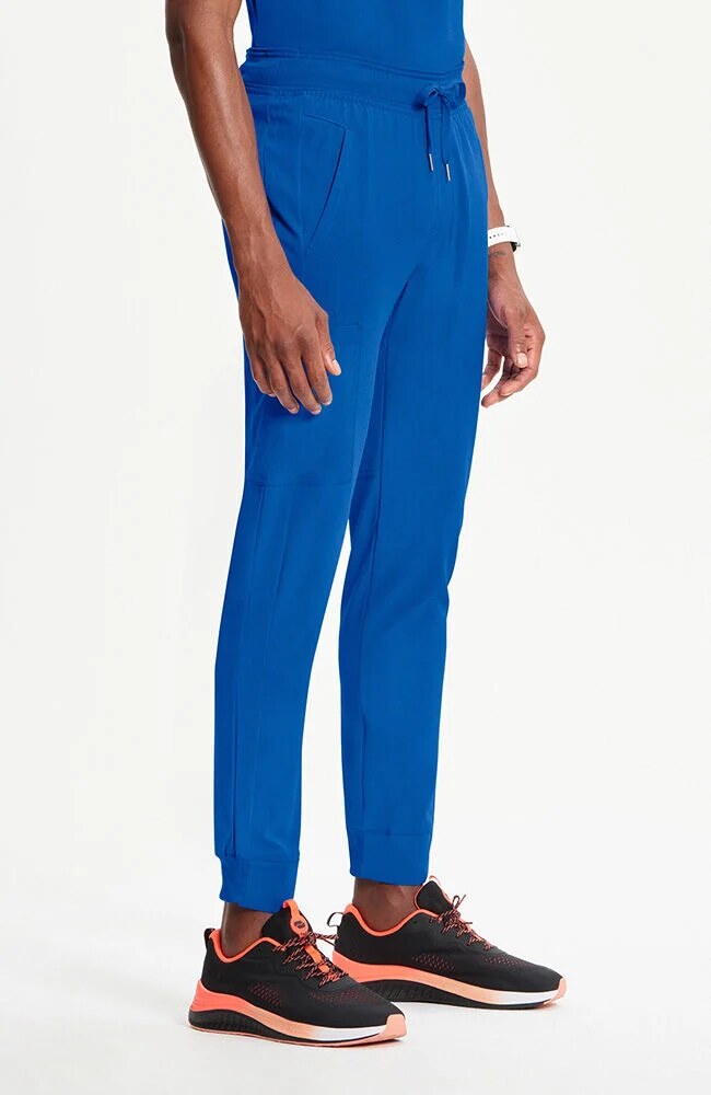 Men's Scrub Set: V-Neck Knit Panel Solid Scrub Top & Drawstring Jogger Scrub Pant