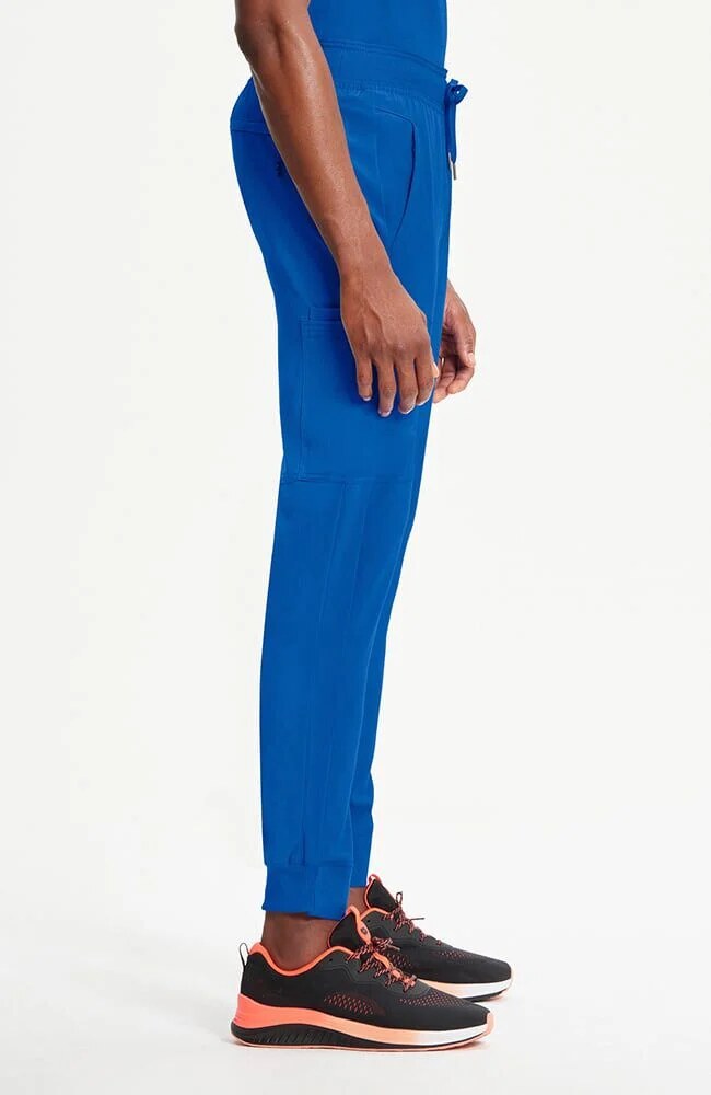 Men's Scrub Set: V-Neck Knit Panel Solid Scrub Top & Drawstring Jogger Scrub Pant