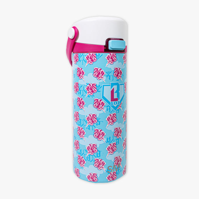 Adult model wearing blue Mesa Sport Water Bottle Home Run Sugar bottle