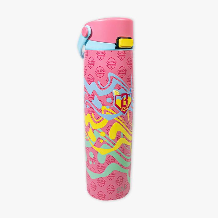 Adult model wearing pink Mesa Sport Water Bottle Lemonade bottle