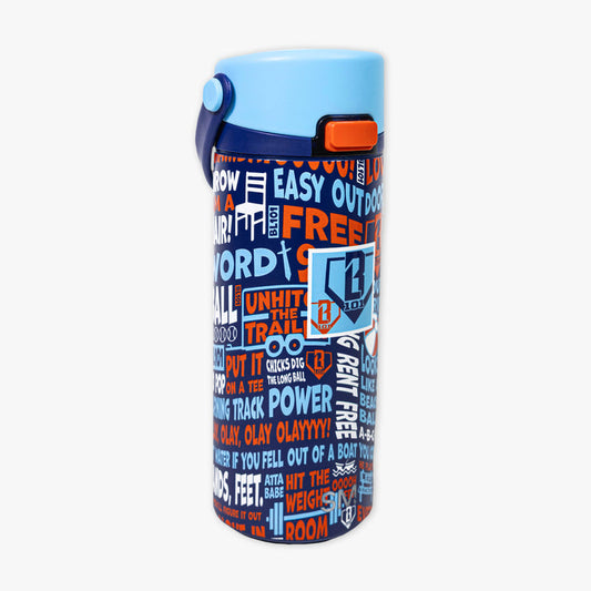 Adult model wearing multi-color Mesa Sport Water Bottle Trash Talk bottle