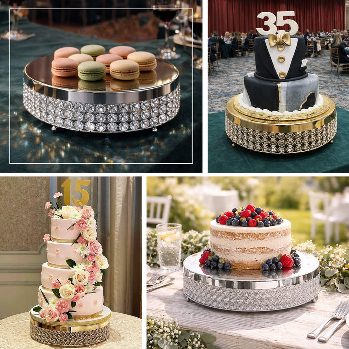 Elegant dessert stands showcasing cakes and macarons for celebrations.