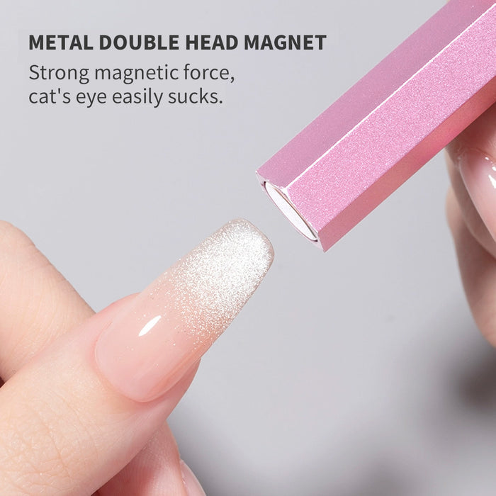 Metal double-head cat eye magnet in use - strong magnetic force creates instant cat eye effects
