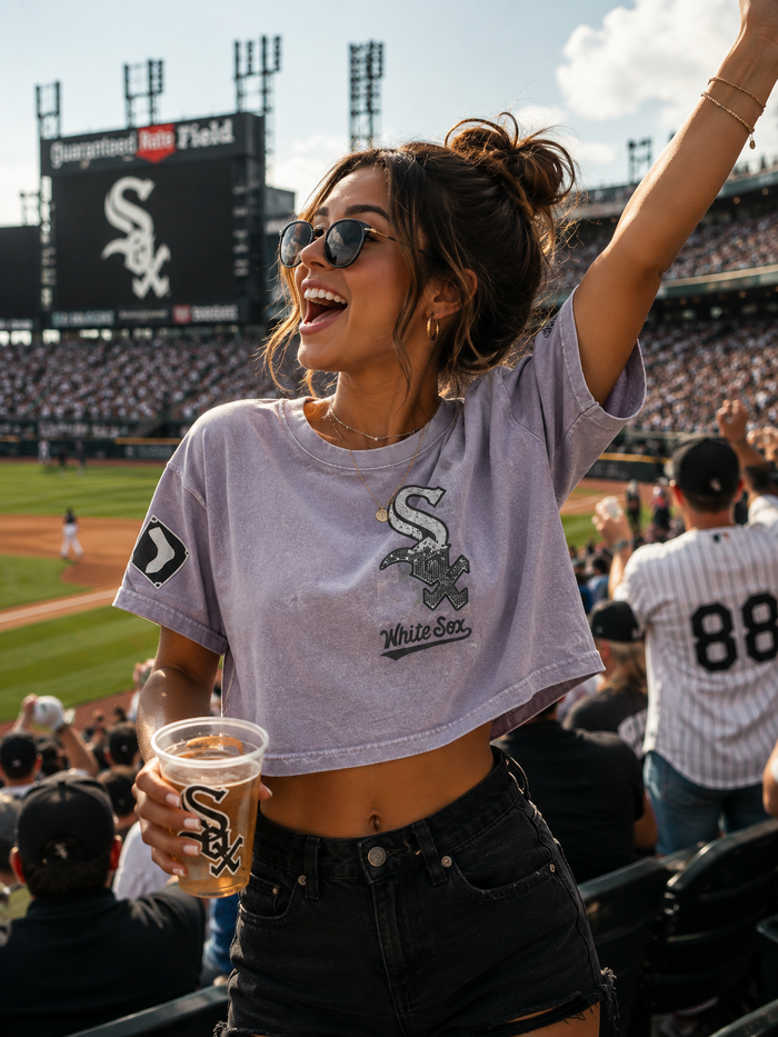 MLB CHICAGO WHITE SOX LAVENDER SEQUENCE WOMEN'S BOXY TOP