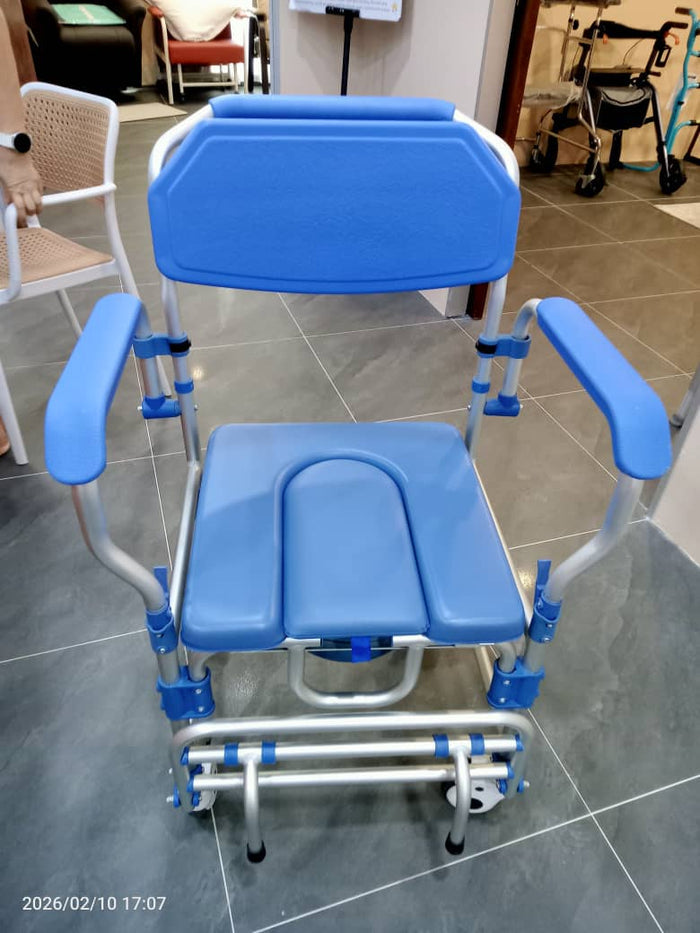 Mobile Aluminium Shower & Commode With Swingback Armrest and Footrest