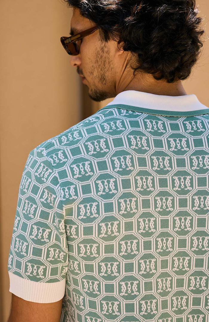Monogram Jacquard Knit Polo in Sage