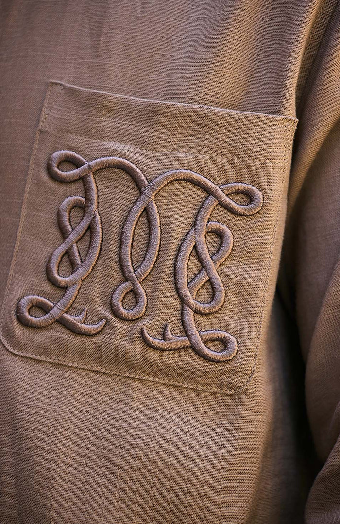 Monogram Linen Blend Embroidered Shirt in Brown