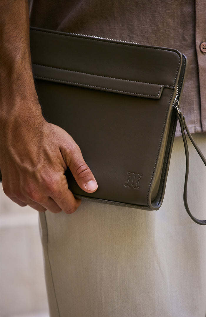 Monogram Zipped Pouch in Brown