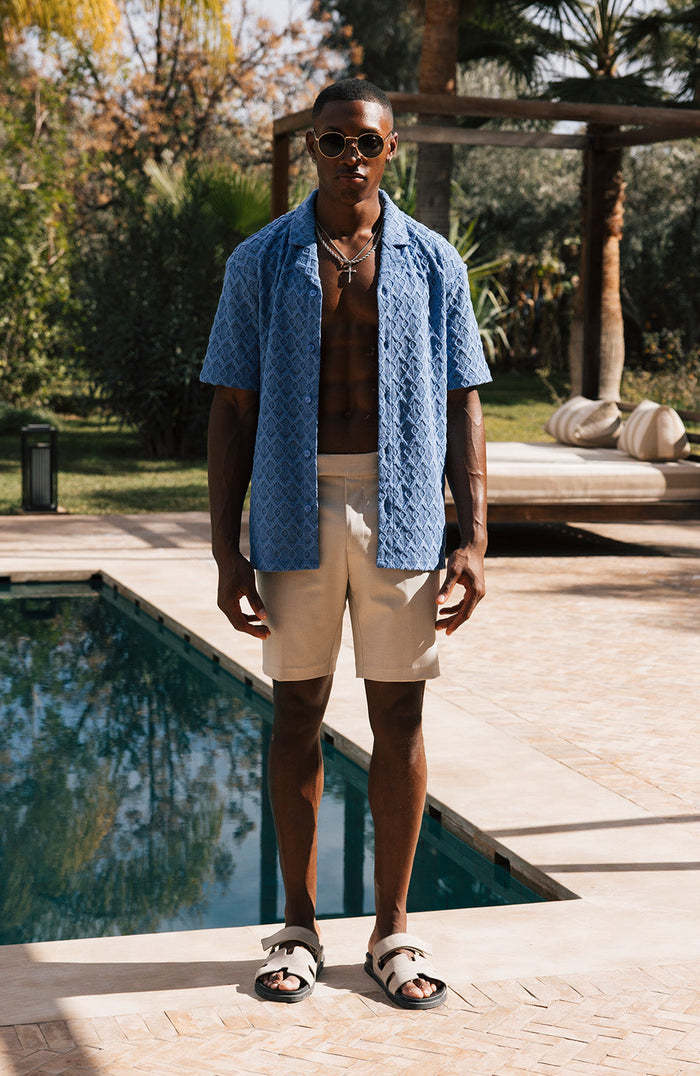 Moreno Relaxed Fit Crochet Shirt in Blue